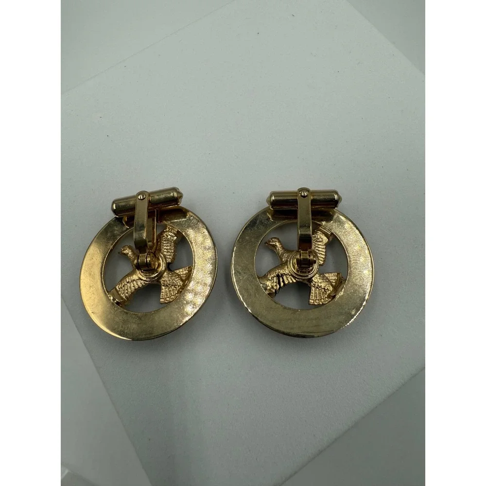 Vintage Pine Bloom Plantation Gold Tone Bird Cufflinks Circular Toggle Back‎